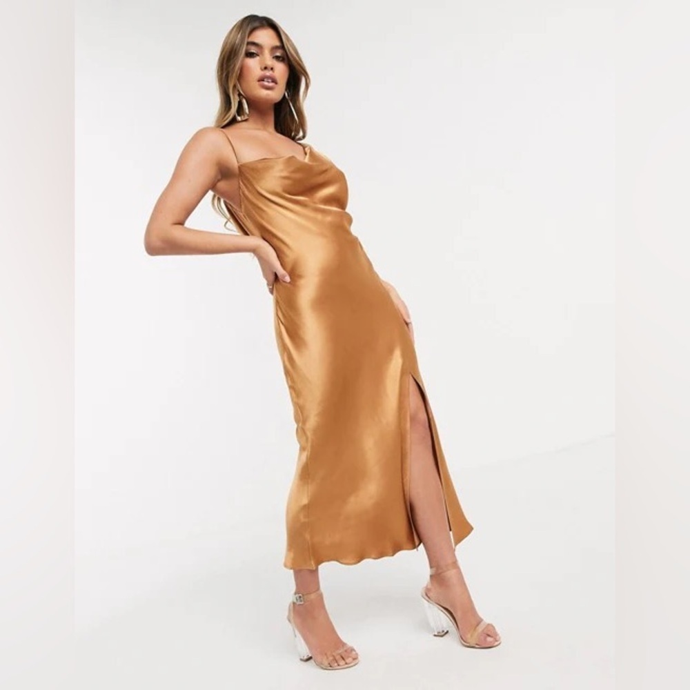 Bec & Bridge Metallic Gold Midi Dress
